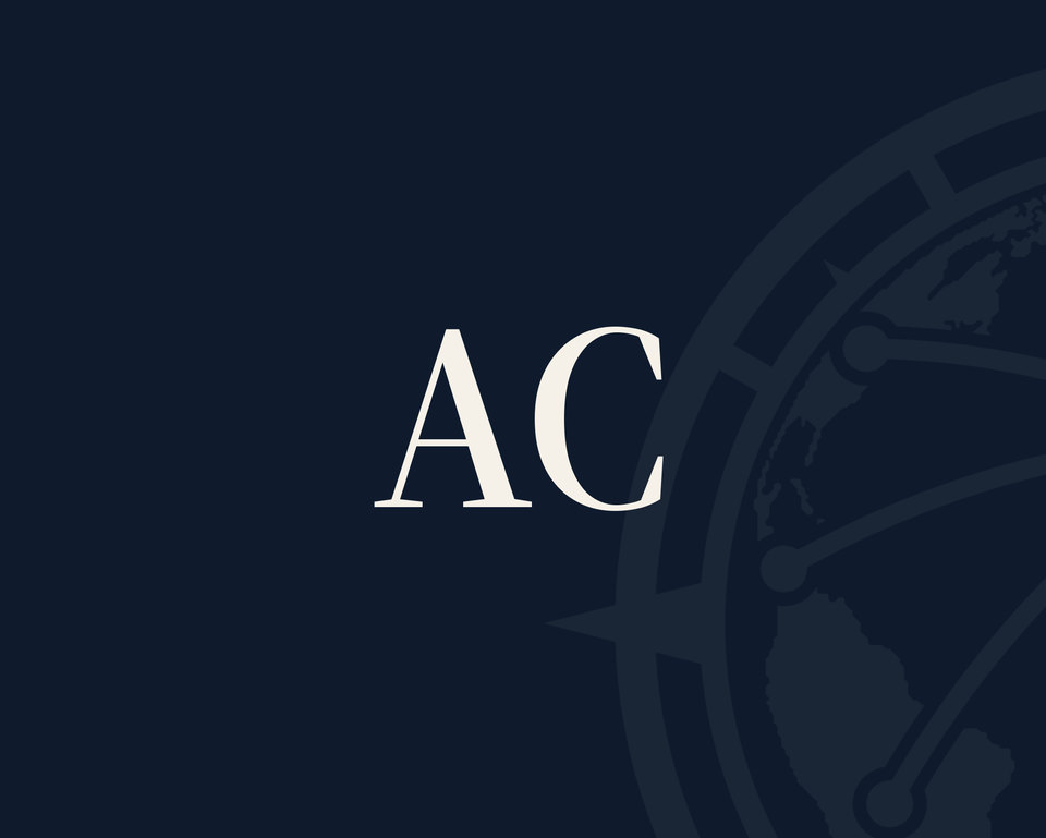 The firm’s navy backdrop with the initials AC